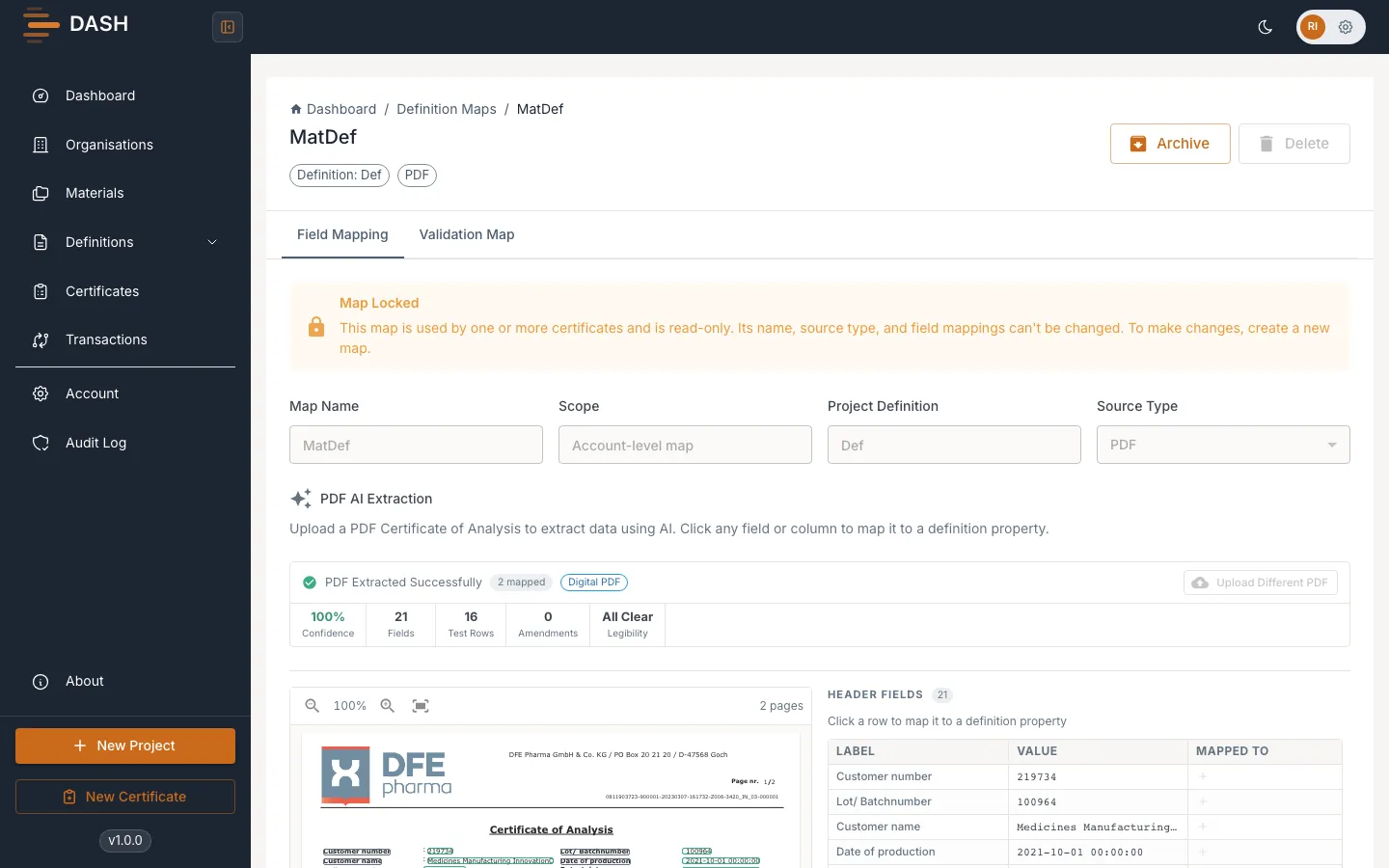 Uploading a sample file so DASH can suggest field mappings